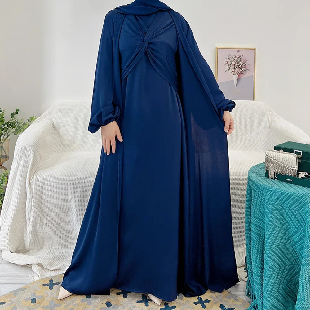 2 Piece Set Open Abaya With Inner Dress